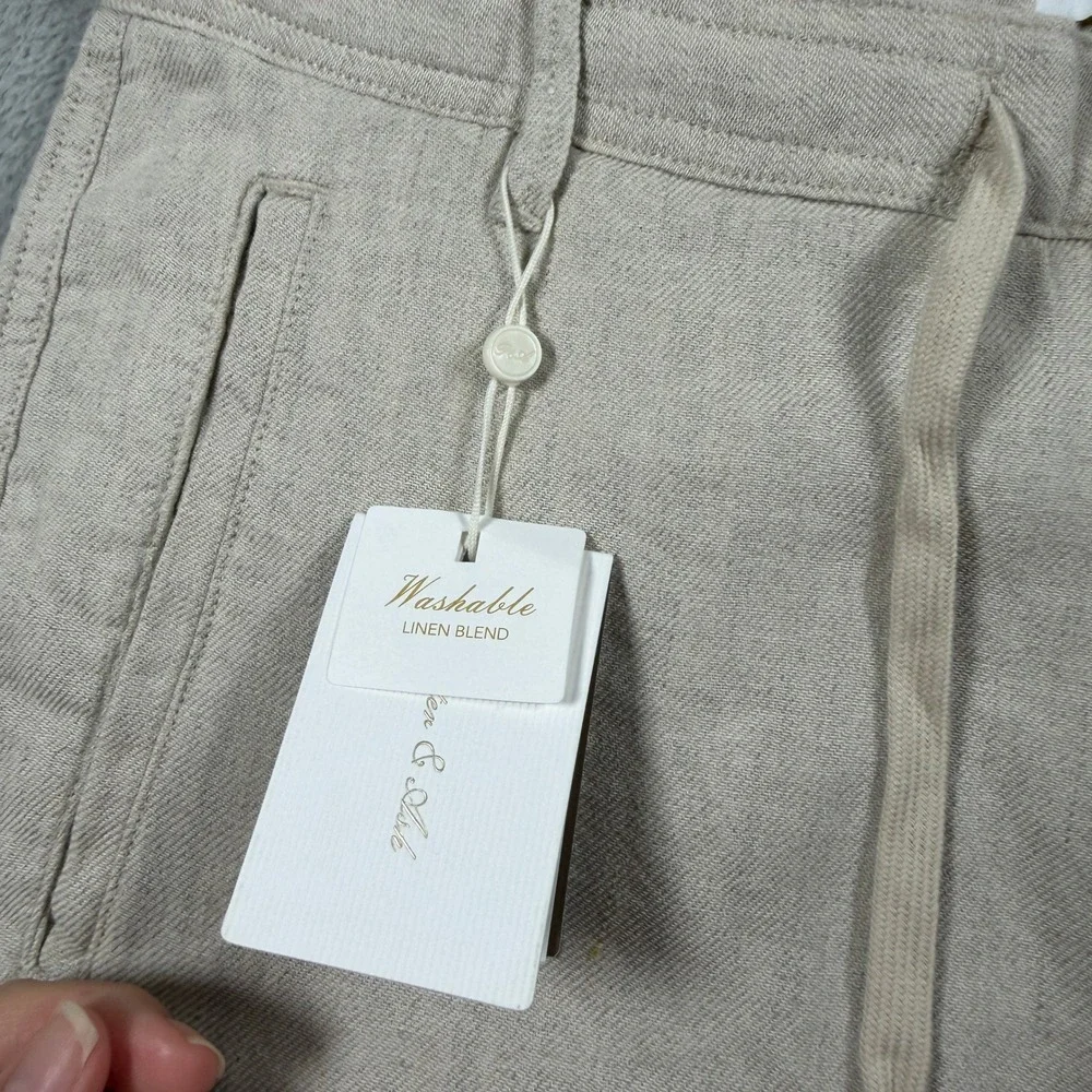 Porter & Ash Linen Blend Pants Mens 32 Beige Slim Fit Drawstring Summer NWT